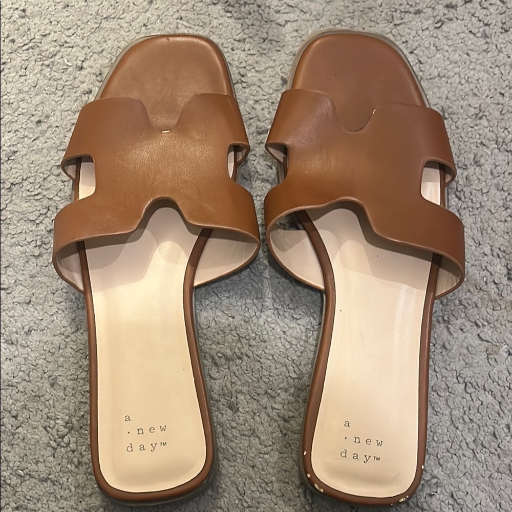 A New Day Tan Slip-On Sandals with H-Cutout Design